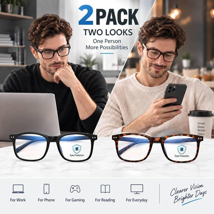 Blue Light Blocking Glasses, Blue Blocker Computer Glasses for Men Women, Anti Glare 400 UV & Eye Strain Fake Square Glasses, Tortoise + Black, 0.00X