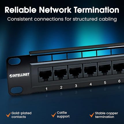 Intellinet Patch Panel, Cat5e, UTP, 24-Port, 1U, Black