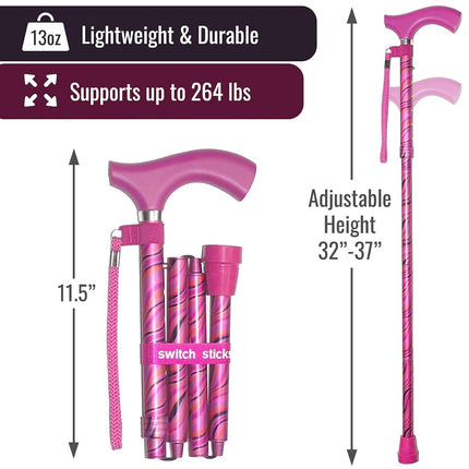 Switch Sticks Aluminum Adjustable Folding Cane and Walking Stick collapses and adjusts from 32 to 37 inches, Tango