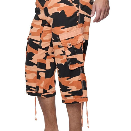 X RAY Men's Belted Long Cargo Shorts for Men, Below Knee Length Mens Cargo Shorts, 3/4 Pants (Big and Tall Shorts for Men), Orange Camo, 48