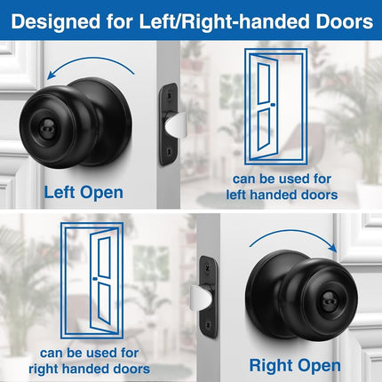 Sopoby Privacy Door Knob, 5 Pack Matte Black Round Keyless Doorknobs Interior/Exterior Lockset, Privacy Locking Door Knobs for Bedroom/Bathroom, Black Modern Design Door Hardware