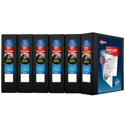 Classeur à anneaux inclinés One Touch très résistant Avery, 5 cm, capacité de 500 feuilles, DuraHinge, noir, lot de 6 (79692)
