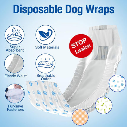 Pet Soft Disposable Dog Wraps - Disposable Male Dog Diapers for Male Puppy Doggy Marking Incontinent 12-72 Counts (S- 48 Count)