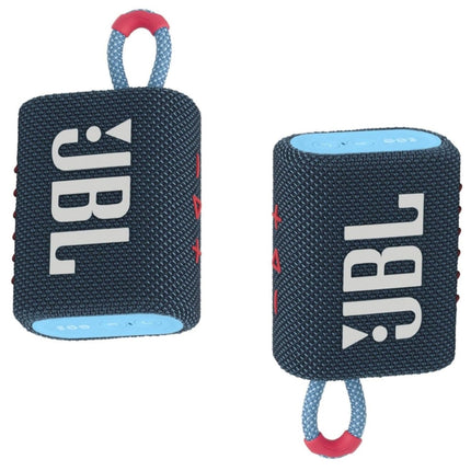 Altavoz JBL Go 3, Altavoz Bluetooth portátil impermeable IP67 a prueba de polvo para exteriores (azul y rosa)