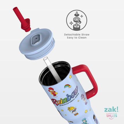 Vaso de viaje Sutton Rainbow Brite de Zak Designs para llevar, 887 ml, acero inoxidable con aislamiento al vacío, popote de silicona y asa de transporte para bebidas frías (Rainbow Brite, Color Kids)