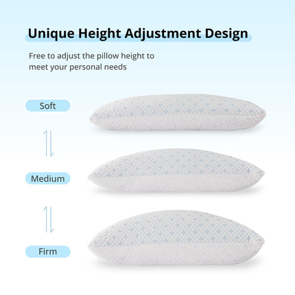 EGOHOME Cooling Shredded Memory Foam Hot, Adjustable Bed Side Back or Stomach Sleepers, Neck Sleeping, Pillow with Removable Cover, Queen(1PC), White 4 Pound