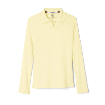 French Toast Big Girls' Long Sleeve Interlock Polo with Picot Collar, Yellow, 14