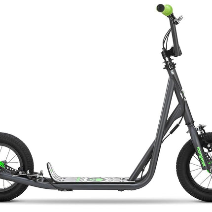 Mongoose Expo Kick Scooter, BMX-Style Handlebar & Brake Cable Rotor, for Riders Ages 6 and Up, Rear Axle Pegs, 12-Inch Air Tires, Max. Weight of 175 lbs., Green/Grey