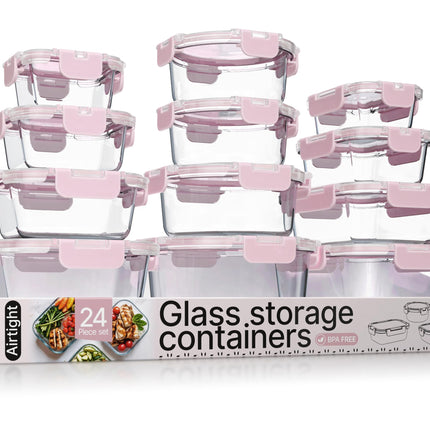 Pink Borosilicate Glass Food Storage Containers wi