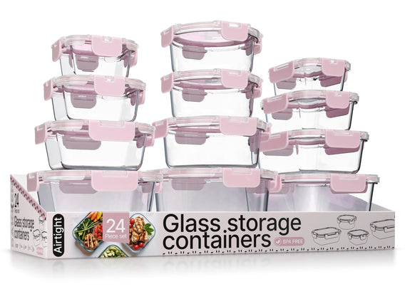 Pink Borosilicate Glass Food Storage Containers wi