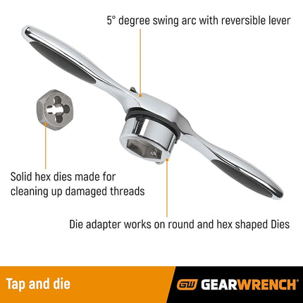GearWrench 3886 42 Piece Ratcheting Tap and Die Set Metric in Case