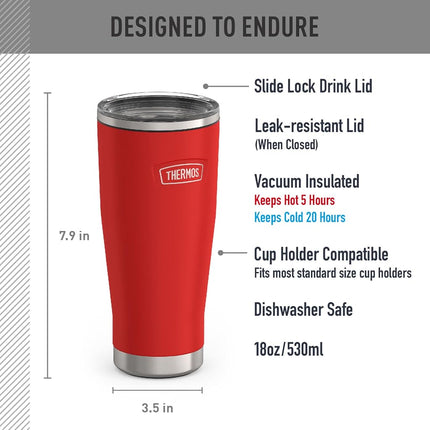 Thermos ICON Series, Stainless Steel Tumbler with Slide Lock, 24 Ounce, Crimson