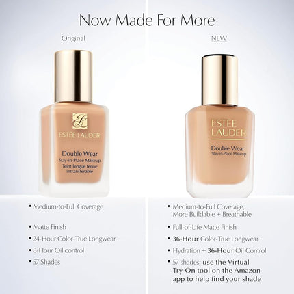 Estée Lauder Double New and Improved Wear Stay-in-Place Makeup | 36-Hour Long-Wear Matte Foundation, 30 ml