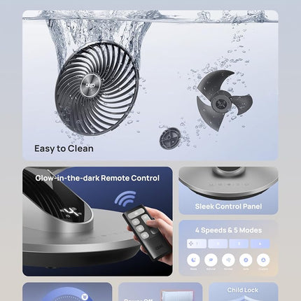 DREO Smart Fan for Bedroom,120� Vertical and 90� Oscillating Fan with Remote/Voice, 13 Inch Height Quiet Air Circulator for Whole Room, 70 ft, 4 Speeds, 5 Modes, 12H Timer, Desk Fans for Home, Office