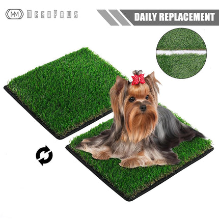 MEEXPAWS Dog Grass Pee Pads for Dogs with Tray | Small 44×34 cm | 2× Dog Artificial Grass Pads | 2 Training Pads | Indoor Dog Litter Box (Under 3kg Dog)