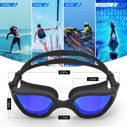 ZIONOR Lunettes de natation G1, avec vue large, polarisées, protection UV, étanches, anti-buée, verres miroir/fumé, sangle réglable, confortables pour adultes hommes femmes juniors - Eau libre/Intérieur