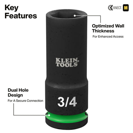 Klein Tools 65123HD KNECT Deep-Well Impact Socket Set, 1/2-Inch Drive, SAE and Metric, 28-Piece Tool Set, 1/4-Inch Impact Driver, Wrench Extensions, Color-Coded, Removable Socket Organizer