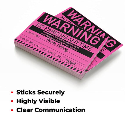 100 MESS Parking Violation Stickers Hard to Remove - Pink Tow Warnings - No Parking Stickers - Bad Parking Stickers - Super Sticky Warning Stickers for Towing Parked Cars 8x5 in, Pink