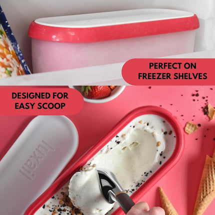 Ice Cream containers for homemade ice cream, Reusable Storage Freezer ice cream Container With Lids,2 Pack, BPA FREE, Dishwasher Safe Tub. Double Insulated, 1.5 Quart, Red and Burgundy , Non Slip