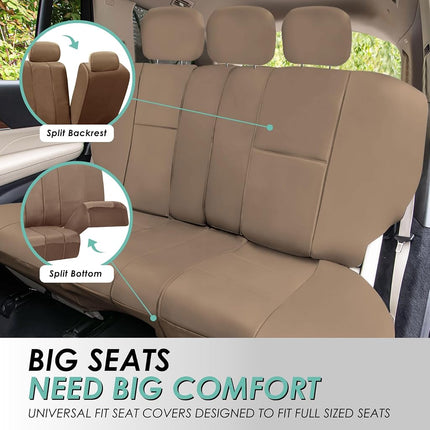 FH GROUP FH-PU002115 Classic PU Leather Car Seat Covers Airbag Compatible And Split Bench PU Leather Solid Beige