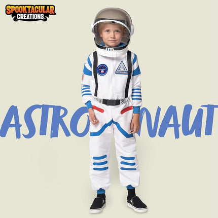 Spooktacular Creations Child Halloween Astronaut Costume, Unisex Pilot Jumpsuit With Astronaut Helmet, Costumes for Kids, White, Small (5-7 yrs)