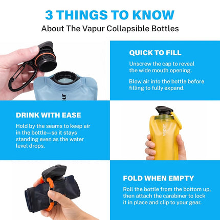 Vapur Flexible, Collapsible Wide Mouth Anti-Bottle with Detachable Carabiner, Convenient, Portable Hydration for Travel and Outdoor Adventures, 34 Ounce, Night Blue, Pack of 1