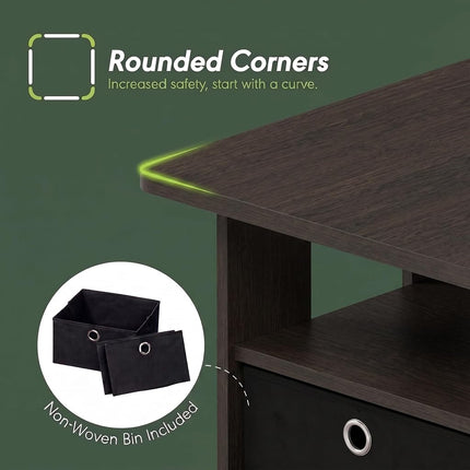 Furinno ANDREY Coffee Table with Storage and Bin Drawer, Dark Brown