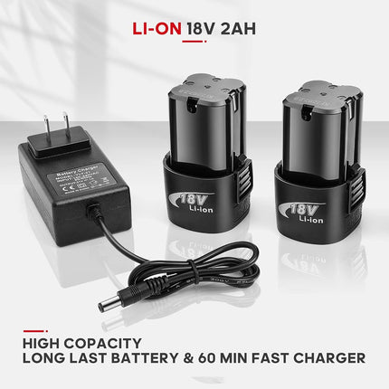 FAHKNS Llave de carraca inalámbrica extendida de 18 V, juego de llaves eléctricas de 3/8, 45 ft-lbs (60 N.m) 400RPM de potencia, 2 baterías de iones de litio de 2.0 Ah, 7 vasos (10/11/12/13/14/15/17mm) y cargador, gatillo de velocidad variable
