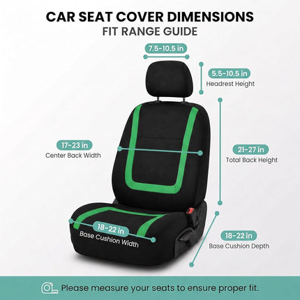 FH Group Car Seat Covers Front Set in Cloth-Car Seat Covers for Low Back Car Seats with Removable Headrest,Universal Fit,Automotive Seat Covers,Washable Car Seat Cover for SUV,Sedan,Van Green