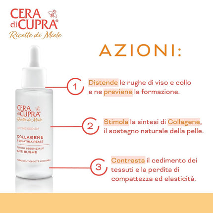 Cera di Cupra, Lifting Serum - Collagen and Queen Jelly, Tightens Skin and Smooths Wrinkles on Face and Neck, Made in Italy, Dermatologically Tested, 30 ml