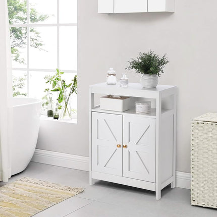 Mueble auxiliar de baño GAOMON de madera con 2 puertas, armario de almacenamiento independiente para cocina/sala de estar/baño, color blanco