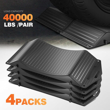 DNA Motoring Premium Tire Saver Ramps - Anti-Slip Hard Plastic Design for Flat Spot and Flat Tire Prevention, Easy-to-Carry Tire Savers Ramps, Set of 4, Black, Tools- 00706