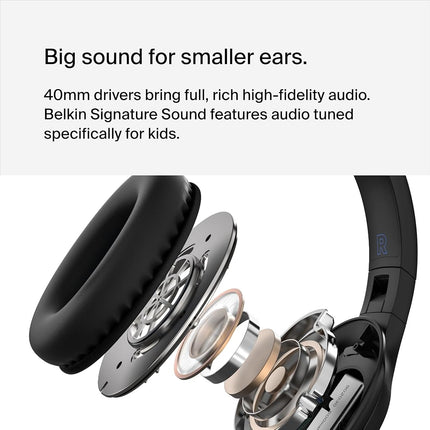 Belkin SoundForm Inspire Wireless Over-Ear Headset for Kids, On-Ear Headphones for Girls and Boys, Online Learning, & Travel with Built-In Microphone - Compatible with iPhone, iPad, Galaxy, and More