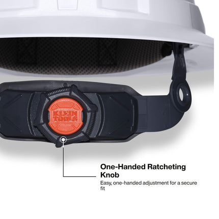 Klein Tools 60407T2RL Type 2 Hard Hat, Vented Full Brim, Class C Hard Hat with Chin Strap, 6-Point Suspension with Accessory Mounts, Washable Padding, and Rechargeable Headlamp