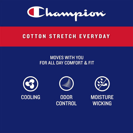 Champion Men's Cotton Stretch Boxer Brief (3 and 5 Pack Available), Blue White Script Logo/Black/Red, XL (Pack of 3)