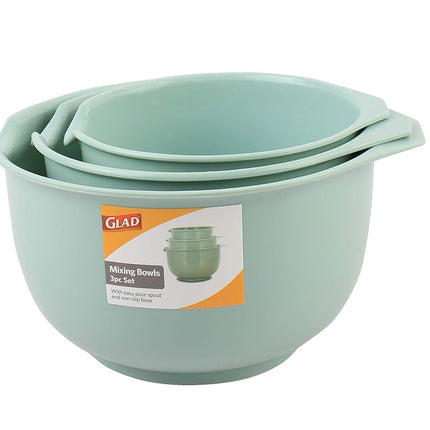 Saladiers Glad avec bec verseur, lot de 3 | Conception gigogne pour un gain de place | Antidérapants, sans BPA, en plastique lavable au lave-vaisselle | Accessoires de cuisine et de pâtisserie, vert sauge