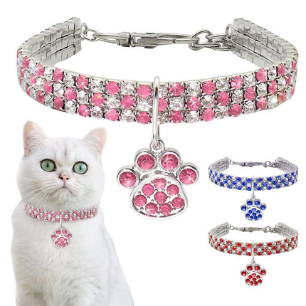 RayMinsino Pet Collar with Diamonds, Adjustable Crystal Diamond Elastic Heart Claw Pendant Wedding cat and Dog Small pet Necklace Jewelry