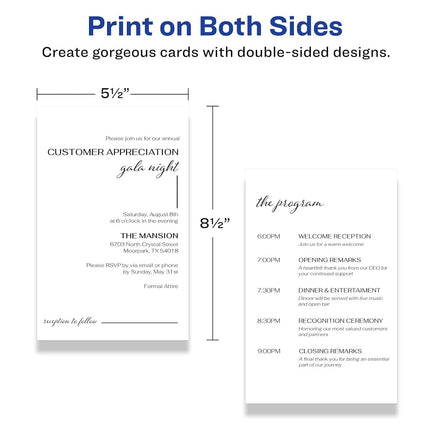 Avery Printable Rectangle Cards, 5.5" x 8.5", Matte White Cardstock, Laser/Inkjet Cards, 20 Total