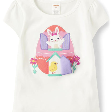Gymboree Girls' and Toddler Embroidered Graphic Short Sleeve T-Shirts, Simply White Easter Egg, 12-18 Months