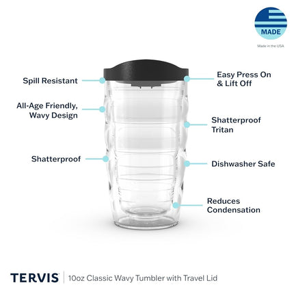 Tervis Clear & Colorful Lidded Made in USA Double Walled Insulated Tumbler Travel Cup Keeps Drinks Cold & Hot, 10oz Wavy, Lime Green Lid