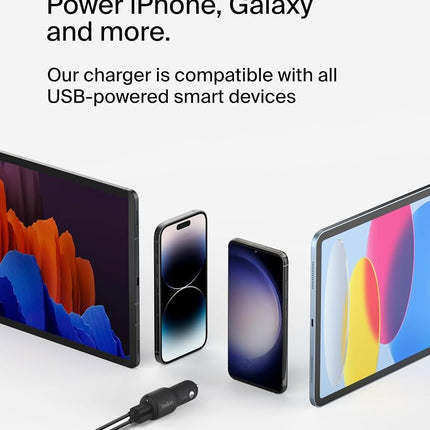 Belkin BoostCharge Dual Car Charger 42W w/Fast Charge USB-C 30W PPS & 12W USB-A Ports + USB-C to Lightning Cable for Apple iPhone 16, Plus, Pro, Pro Max, iPhone 15, Samsung Galaxy S24, & More - Black