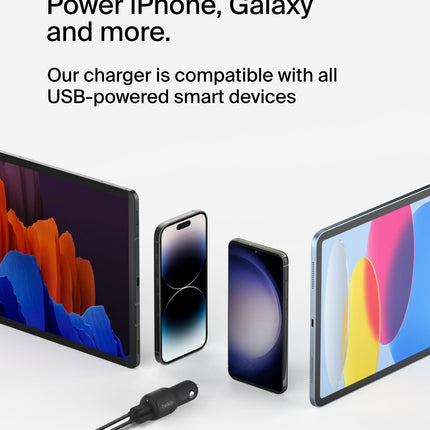 Cargador doble para automóvil Belkin BoostCharge de 42W con puertos USB-C de carga rápida de 30W PPS y USB-A de 12W + cable USB-C a Lightning para Apple iPhone 16, Plus, Pro, Pro Max, iPhone 15, Samsung Galaxy S24 y más - Negro