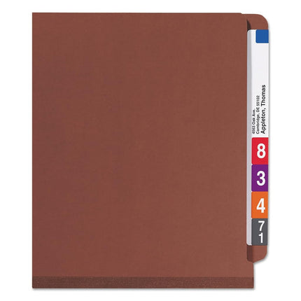 Smead 100% Recycled End Tab Pressboard Classification File Folder with SafeSHIELD Fasteners, 3 Dividers, 3" Expansion, Letter Size, Red, 10 per Box (26865)