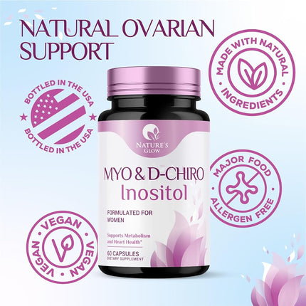 Myo-Inositol & D-Chiro Inositol Blend - Premium 40:1 Ratio - Ovarian Support for Women - Natural Supplement, Vitamin B8, Vegan, and USA Bottled - 60 Capsules