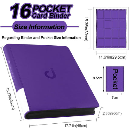 Premium Card Binder 16 Pocket - Fits 1600 Cards，4X4 Ringless Card Album with Sleeves for Trading Cards & Sports Cards（Model C，Classic Purple）