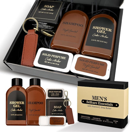 Fathers Day Gift Body & Earth Gifts for Men, Gifts Set 6Pcs Gift Baskets for Men, Mens Gift Cedar and Santal scented Bath Set, Father's Day Gifts, Birthday Gifts for Him, Dad, Boyfriend, Christmas.