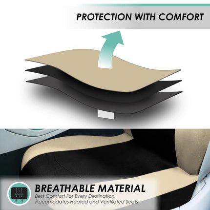 FH Group Automotive Seat Covers Black Universal Fit Bucket and Bench Cover for Cars, SUVs, and Trucks (Full Set Airbag Compatible with Split Bench) FB030BEIGEBLACK115-SEAT