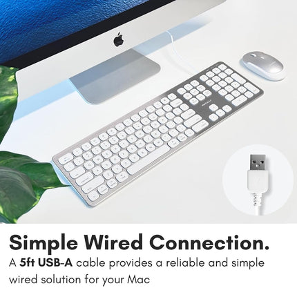 Macally USB Wired Keyboard for Mac - Compatible Apple Keyboard with USB Hub (2X Ports) - Full-Size Mac Keyboard with Number Pad - Plug & Play for MacBook Pro/Air, iMac - Aluminum Frame