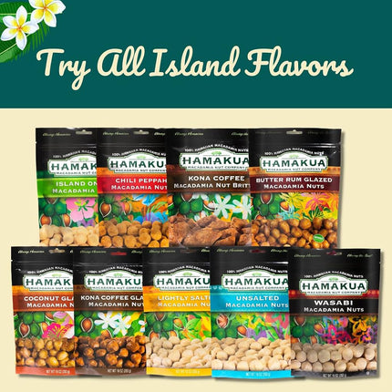 Hamakua Macadamia Nuts - Sweet Glazed Kona Coffee - Hawaiian Grown Flavored Dry Roasted Half and Whole Macadamias - Natural Eco-Friendly Large Macadamia Nuts