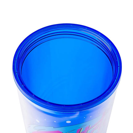 Vaso de plástico frío Silver Buffalo Disney Lilo & Stitch Cosmic Surfer con tapa y adorno para pajilla, 709 ml